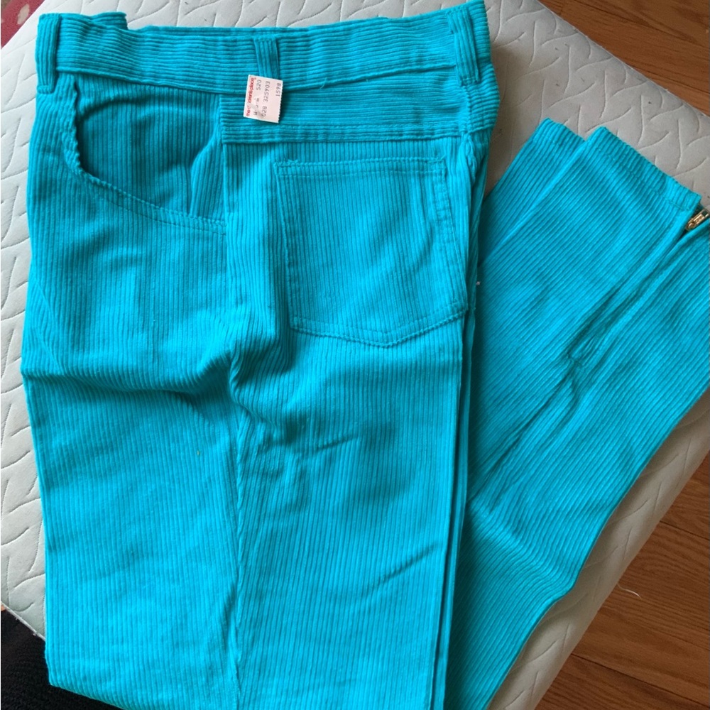 VINTAGE 90S CORDUROY ZIPPER ANKLE JEANS BRIGHT BLUE GIRLS 14